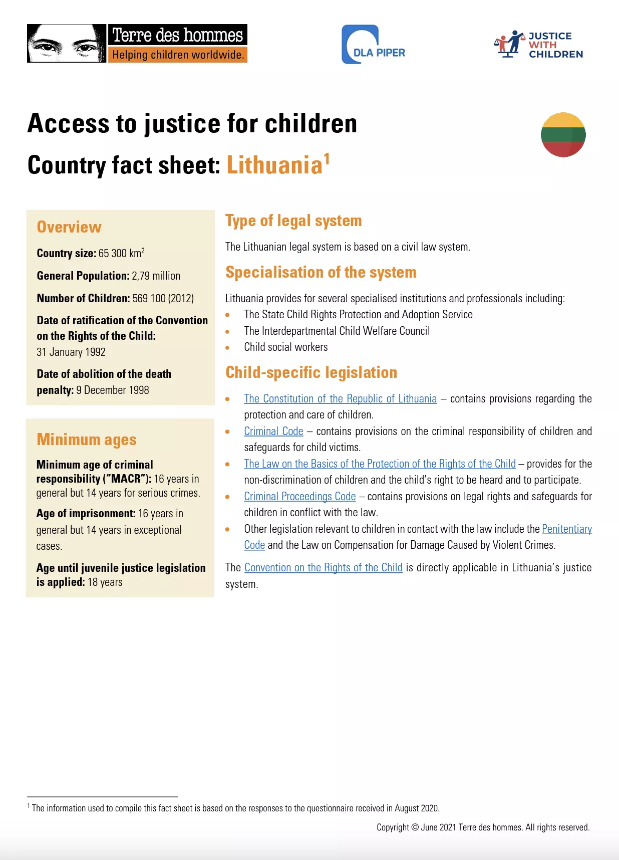 Access to Justice for Children Country Factsheet: Lithuania